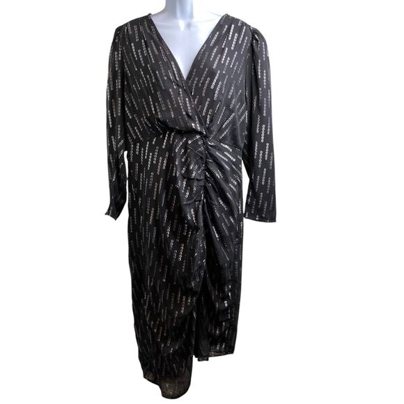 Express Women's Y2K Black‎ Silver Sparkle Dress Size L Going Out Witchy Metallic - Picture 1 of 11